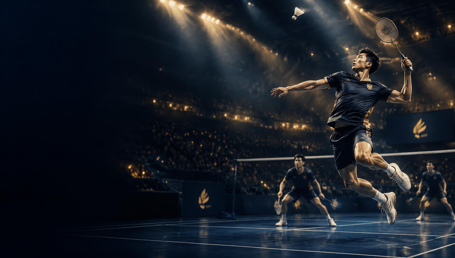 Smash Potatoes player leaping into a smash under arena lights